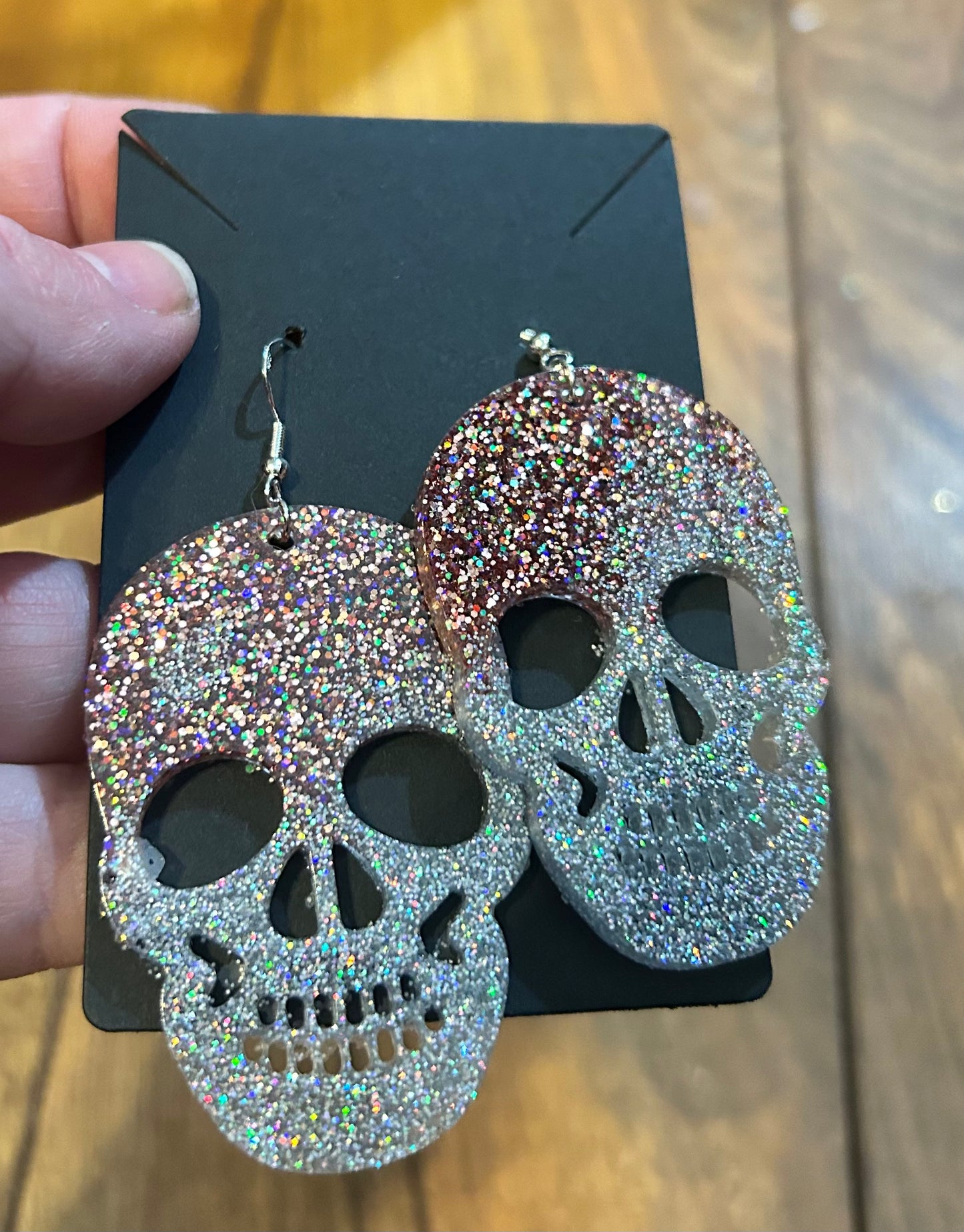 Champagne & Silver Glitter Skull Earrings