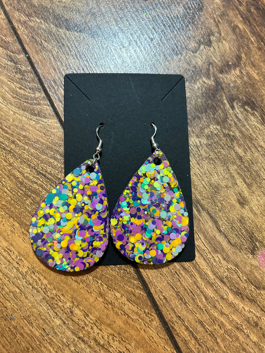 Mardi Gras Tear Drop Earrings