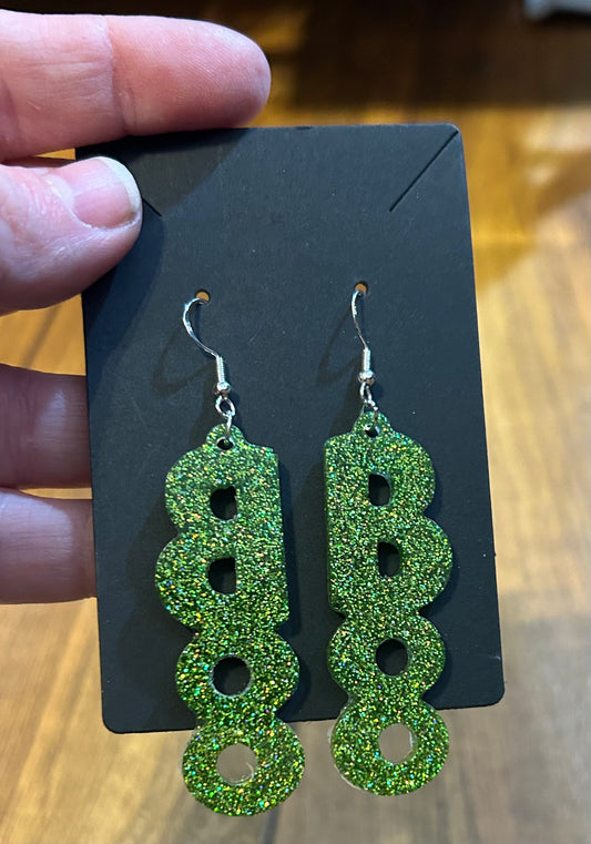 Green Glitter Boo Earrings