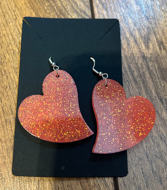 Coral glitter heart earrings