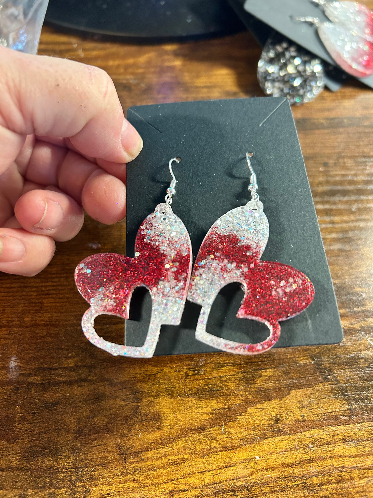 Love you red & silver earrings