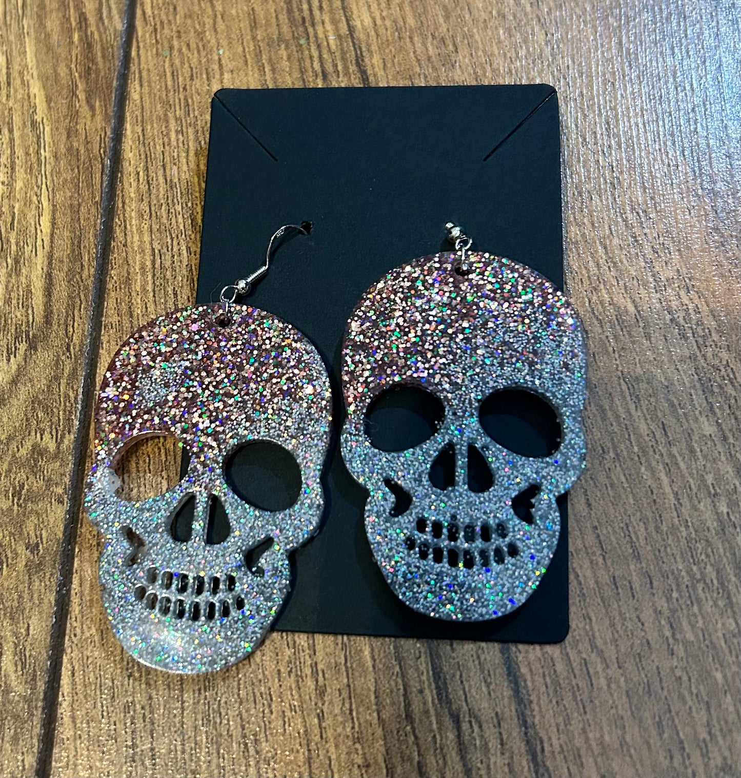 Champagne & Silver Glitter Skull Earrings