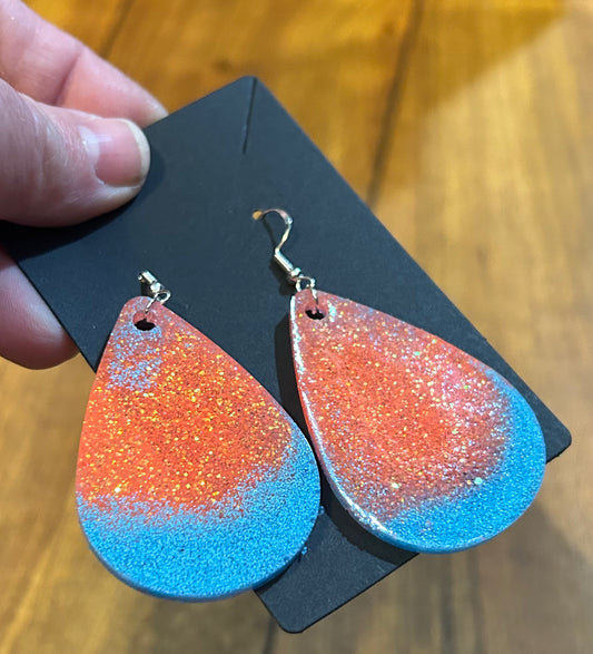 Coral & Blue Tear Drop Earrings