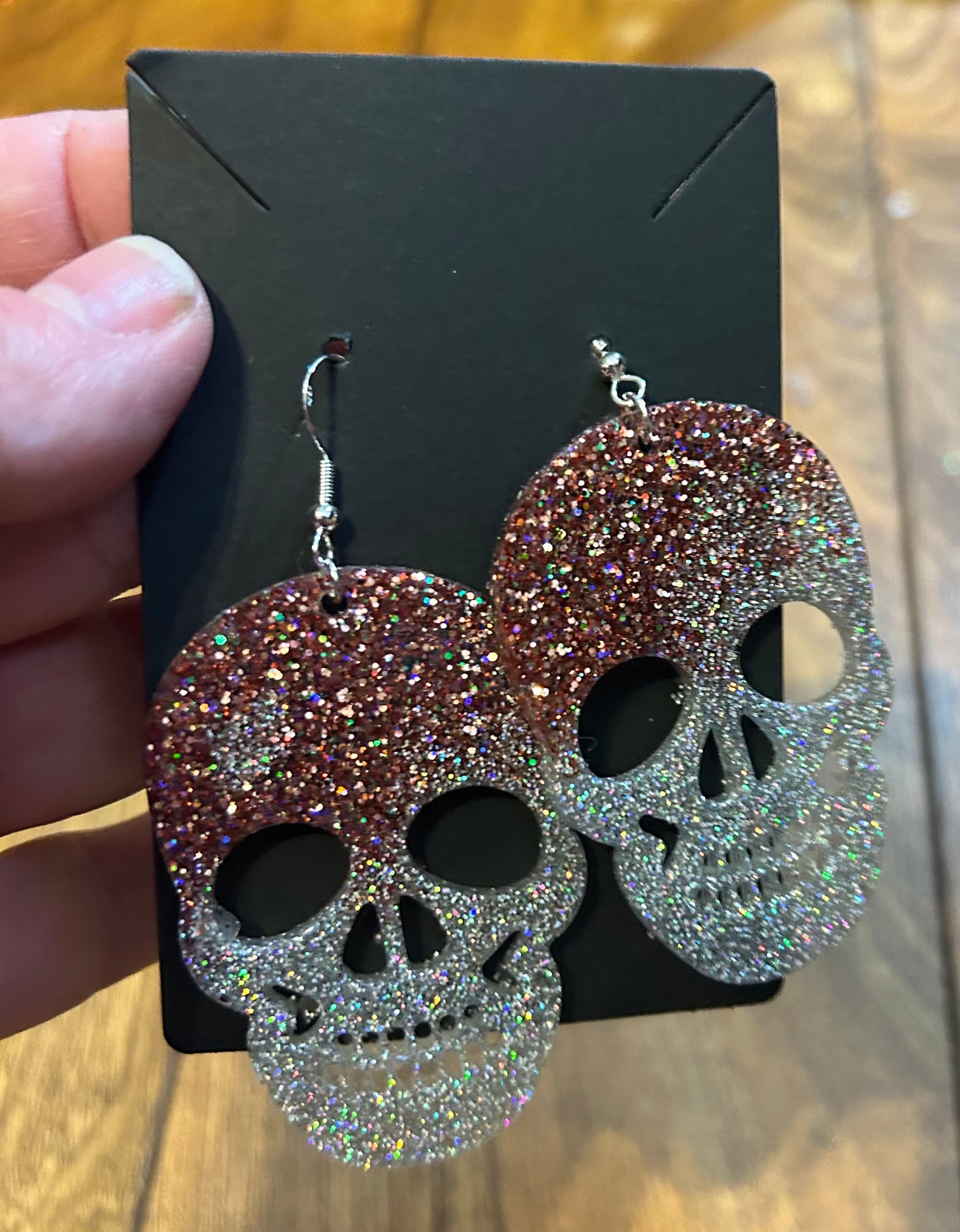 Champagne & Silver Glitter Skull Earrings