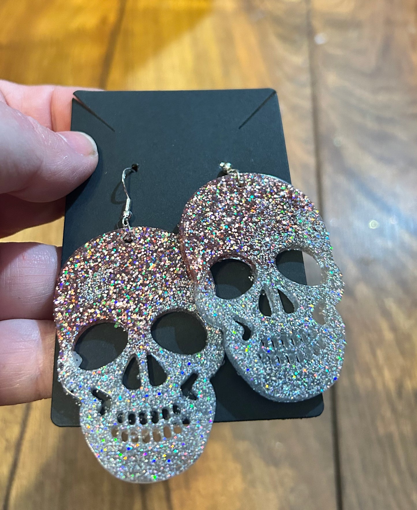 Champagne & Silver Glitter Skull Earrings