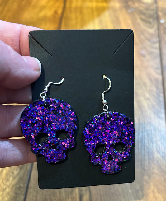 Chunky Purple/Blue Glitter Skull Earrings