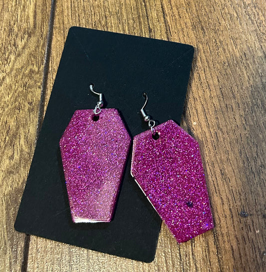 Pink Glitter Coffin Earrings