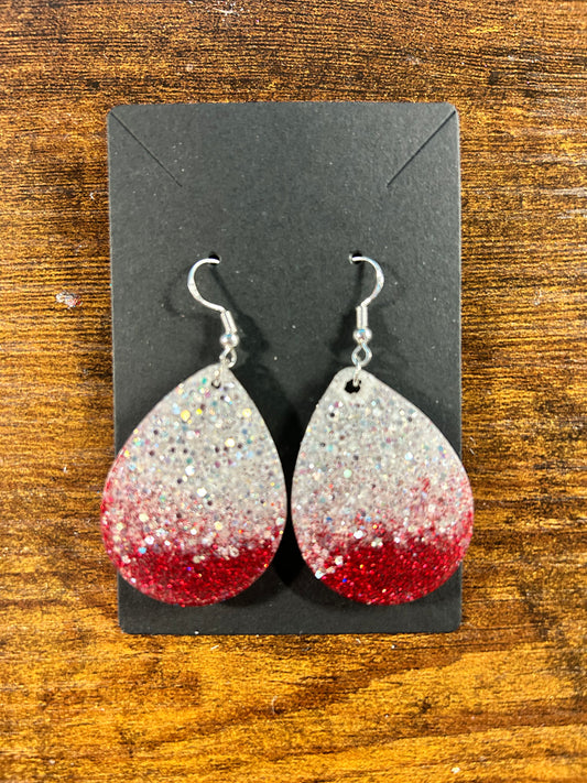 Silver & Red Tear Drop Earrings