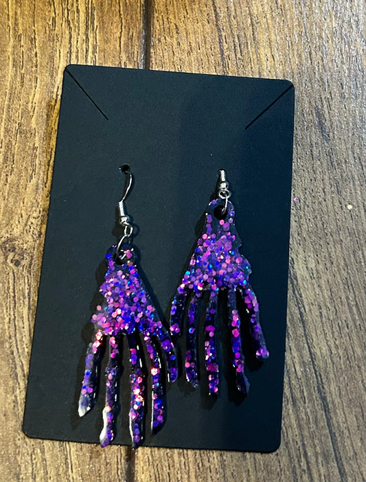 Purple & blue glitter spooky hands earrings