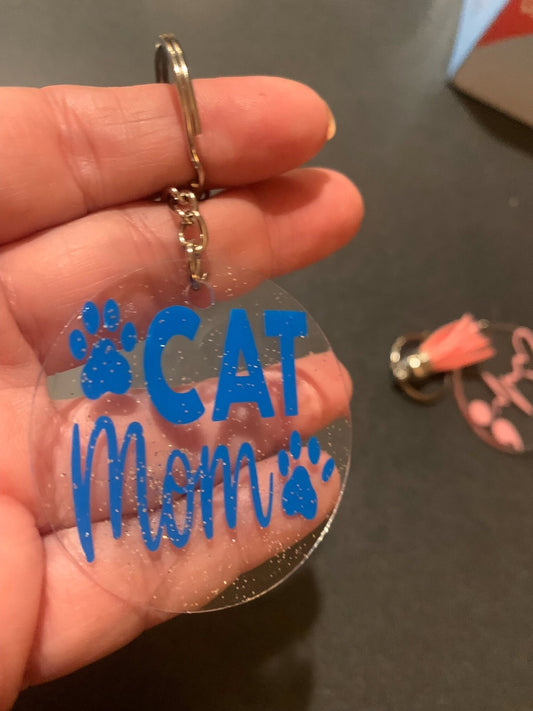 Cat Mom Acrylic Keychain with Resin, Cat Mom, Keychain for Women, Cat Dad